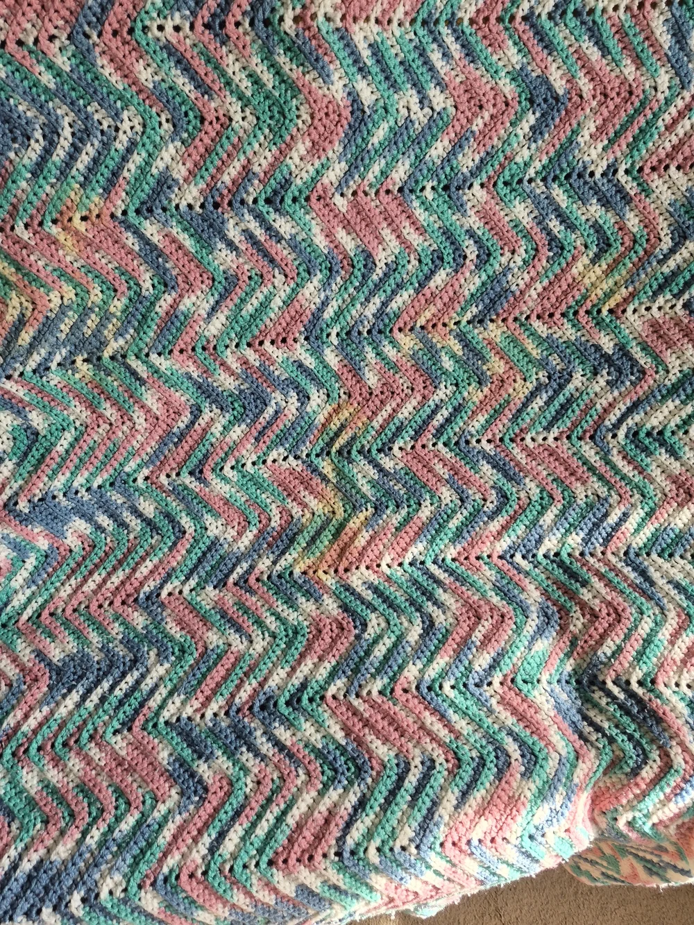 Handmade Chevron Crochet Blanket in Teal, Pink & White